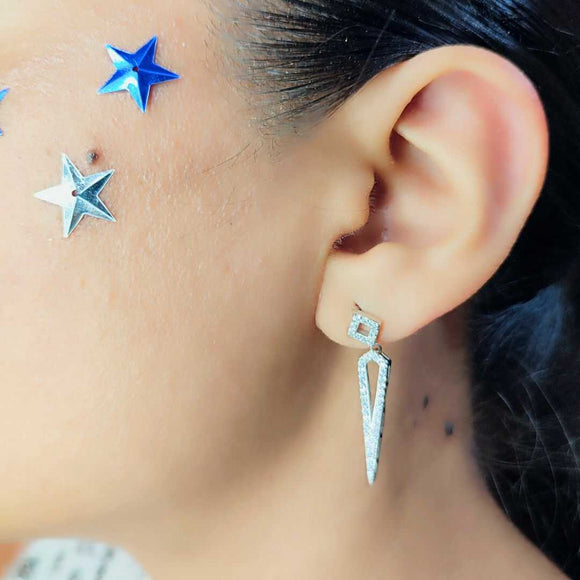 Aretes de plata largos geométricos – Destello