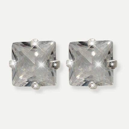 Aretes de plata Cuadrados Con Piedra Zirconia Tipo Broquel