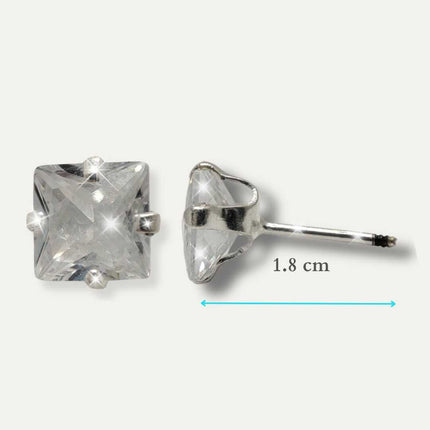 Aretes de plata Cuadrados Con Piedra Zirconia Tipo Broquel